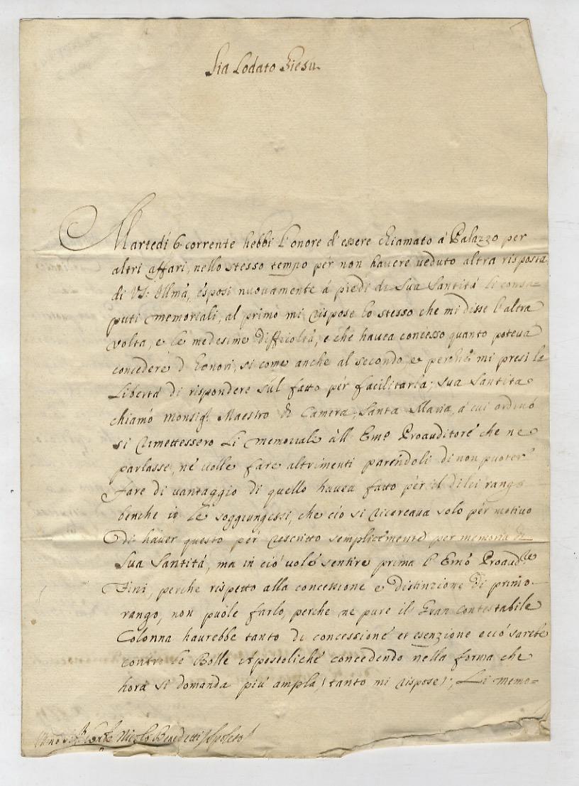 Abebooks Firma autografa in calce a lettera manoscritta stesa su due facciate d'un foglio ripiegato una volta. Indirizzata al conte Niccolò Benedetti a Spoleto; datata Roma 14 Xmbre 1729. "Martedì 6 corrente hebbi l'onore d'es Negozi Online