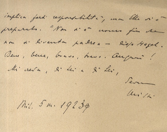 Abebooks Breve lettera manoscritta autografa firmata (Missi) stesa su due facciate su biglietto intestato: "Il Secolo il Direttore"; datata: "Mil. 5 m. 1923". Testo: Caro amico [Giuseppe Maranini] le mie più vive felicitazioni Offerta