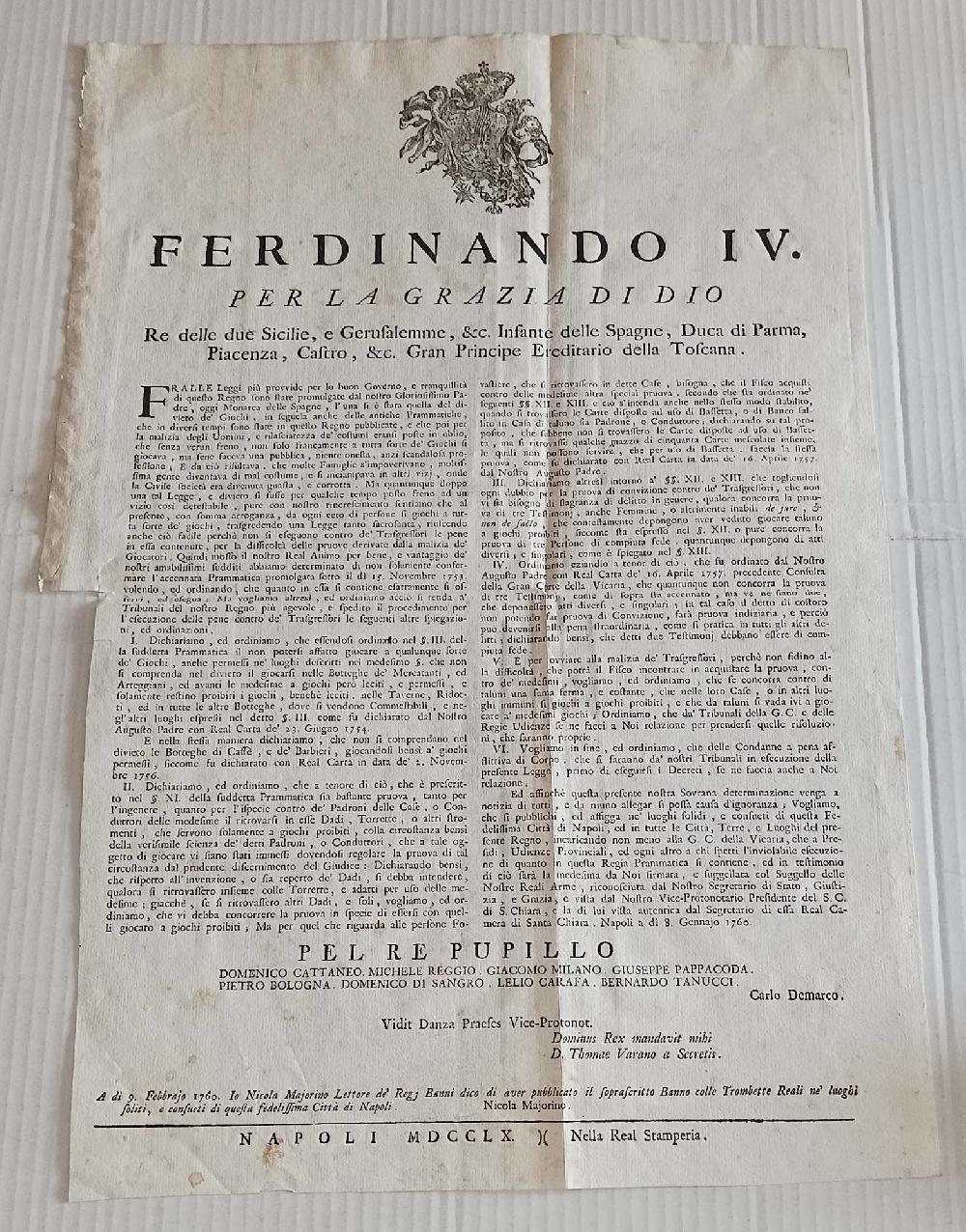 Abebooks Ferdinando IV Legge divieto di Giochi proibiti Bando Napoli 1760 Majorino Fino Al -60%